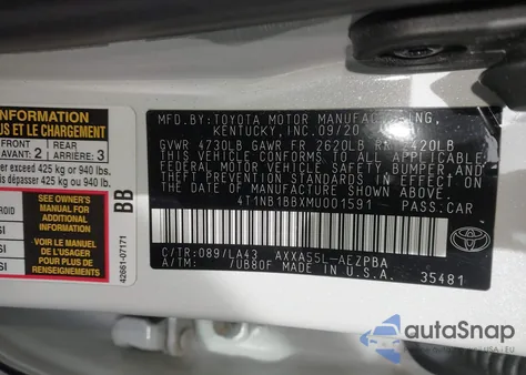 2021 Toyota Avalon Limited Awd from USA, damaged, VIN 4T1NB1BBXMU001591